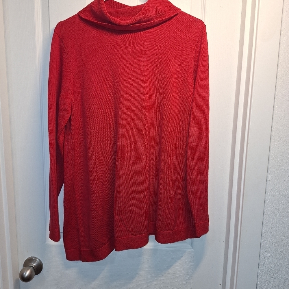 Norm Thompson Red Merino Wool Cowl Neck Sweater Medium